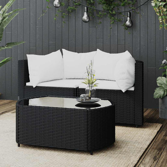 Set Divani da Giardino 3 pz con Cuscini Nero in Polyrattan | homemem39