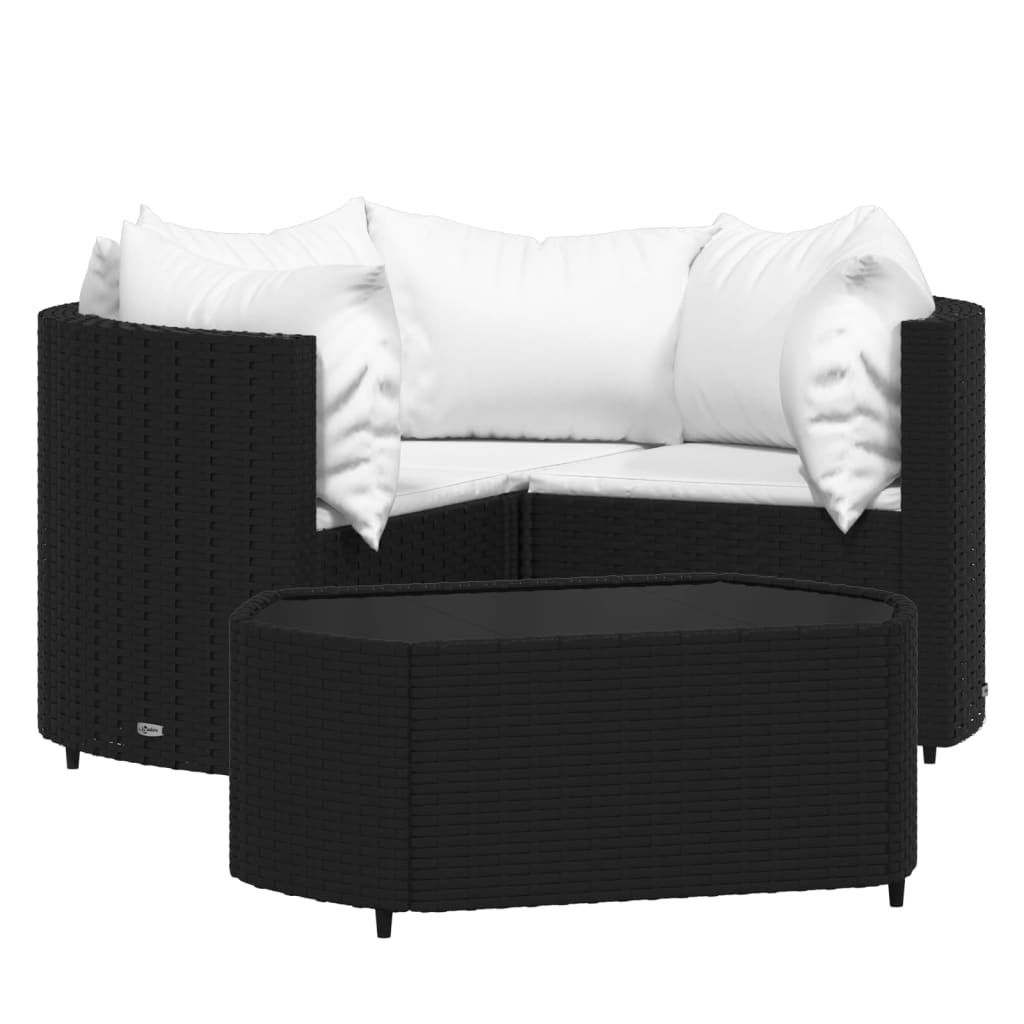 Set Divani da Giardino 4 pz con Cuscini Nero in Polyrattan | homemem39