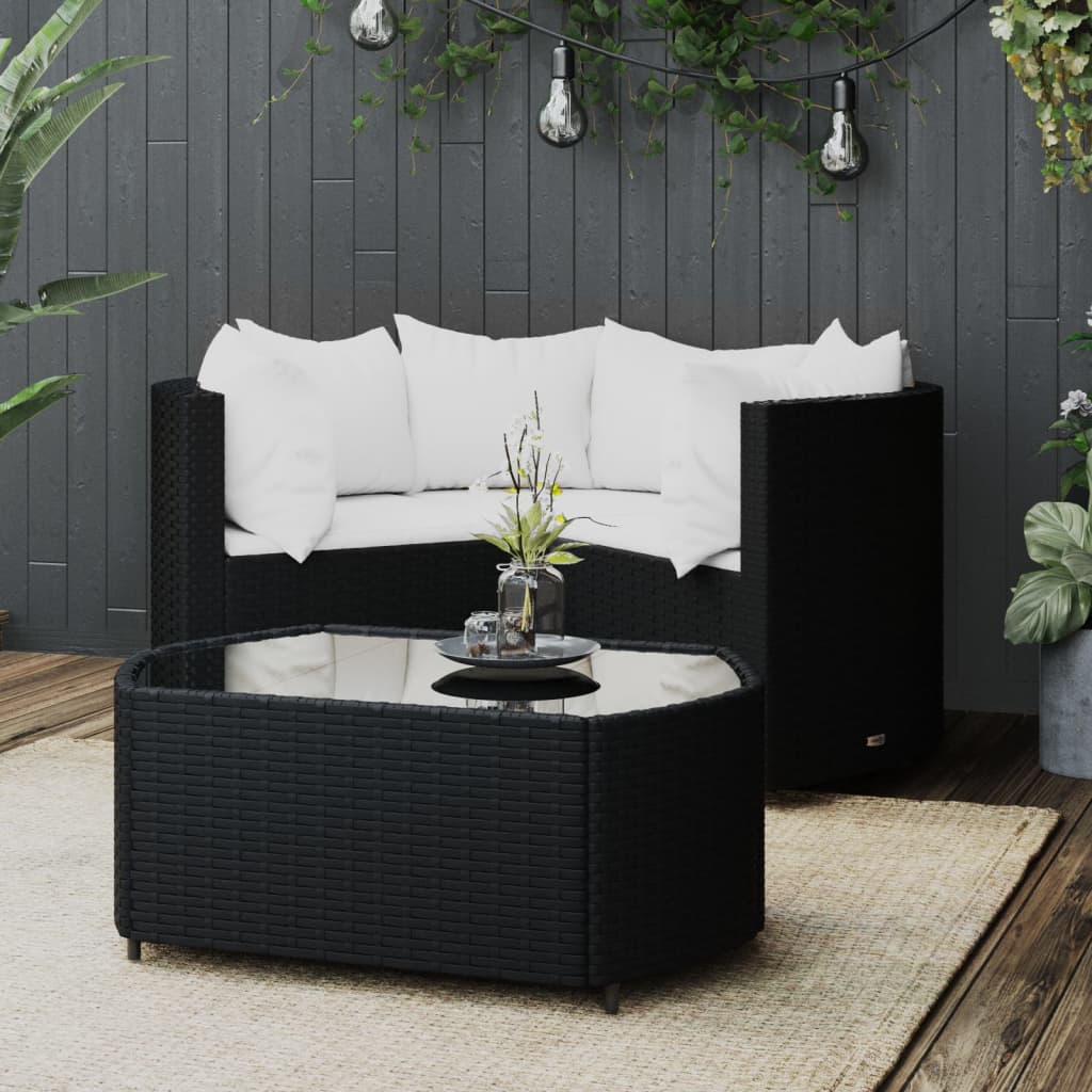 Set Divani da Giardino 4 pz con Cuscini Nero in Polyrattan | homemem39