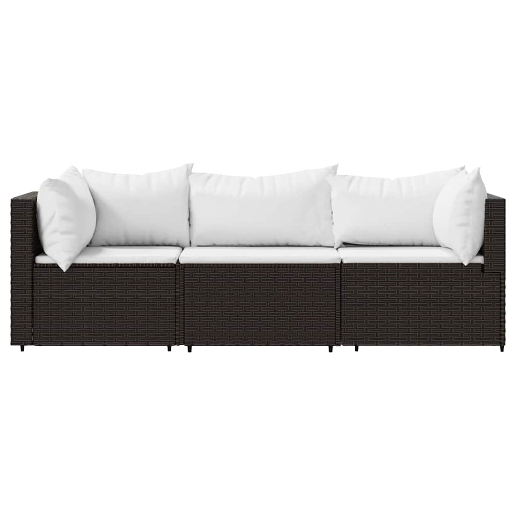 Set Mobili da Giardino 3 pz con Cuscini in Polyrattan Marrone - homemem39