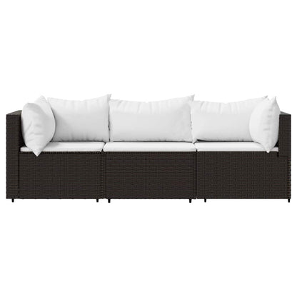 Set Mobili da Giardino 3 pz con Cuscini in Polyrattan Marrone - homemem39