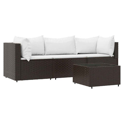 Set Mobili da Giardino 4 pz con Cuscini in Polyrattan Marrone - homemem39
