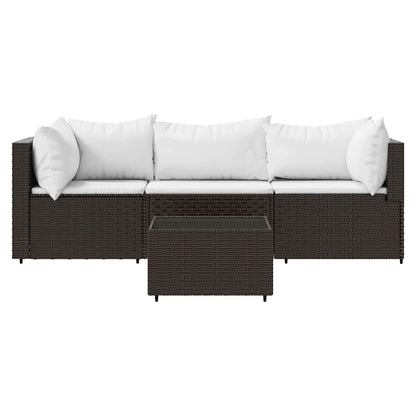 Set Mobili da Giardino 4 pz con Cuscini in Polyrattan Marrone - homemem39