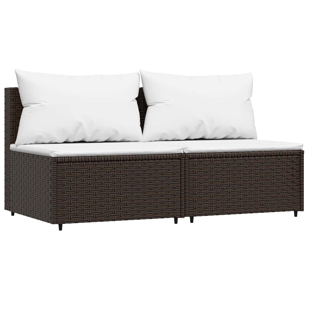 Divani Centrali da Giardino con Cuscini 2pz Polyrattan Marrone | homemem39