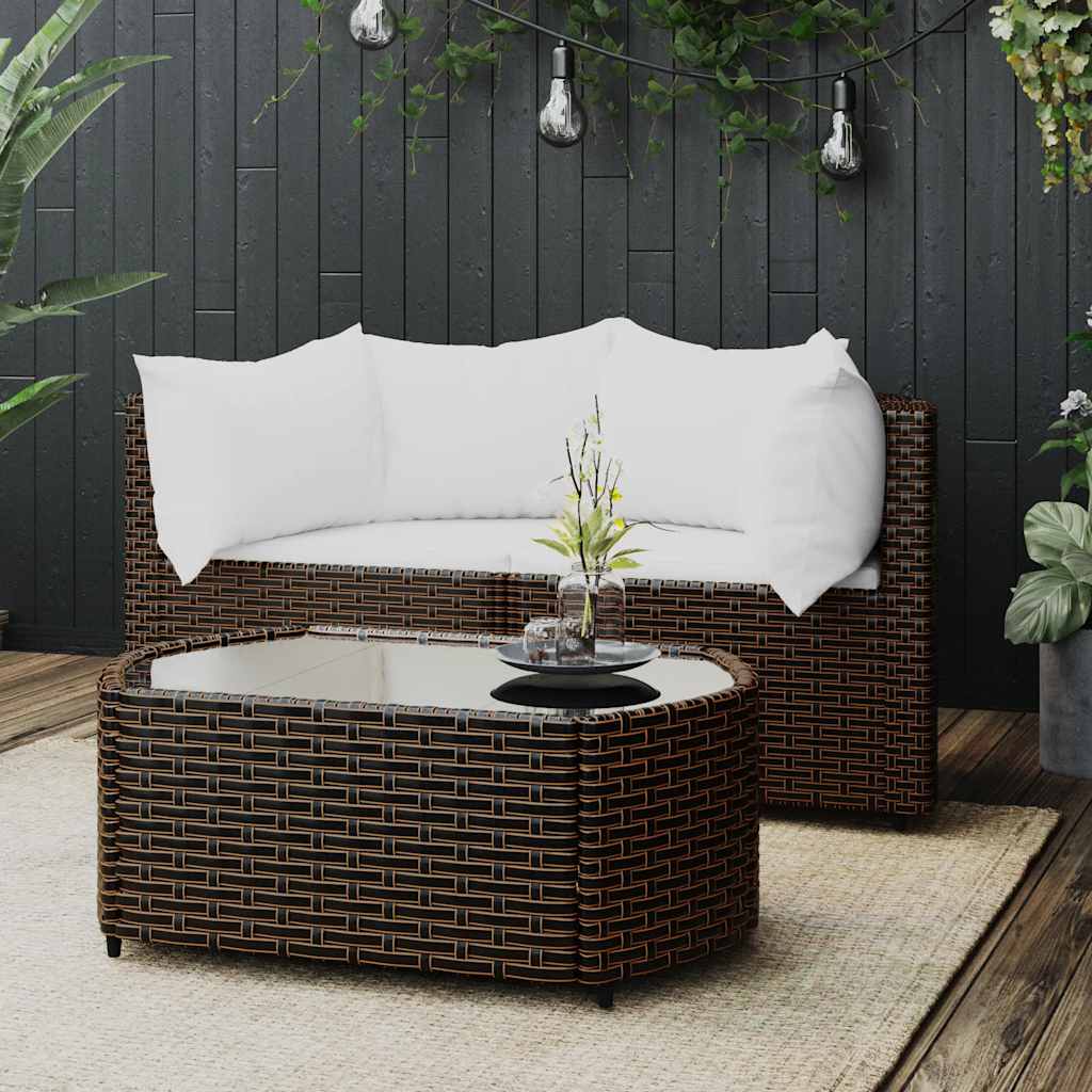 Set Mobili da Giardino 3 pz con Cuscini in Polyrattan Marrone | homemem39