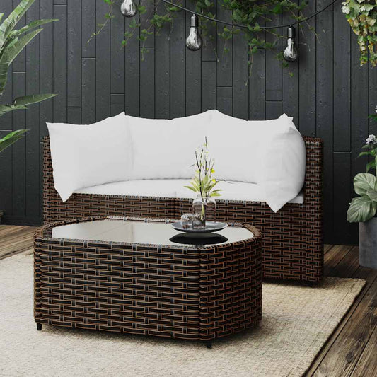Set Mobili da Giardino 3 pz con Cuscini in Polyrattan Marrone | homemem39