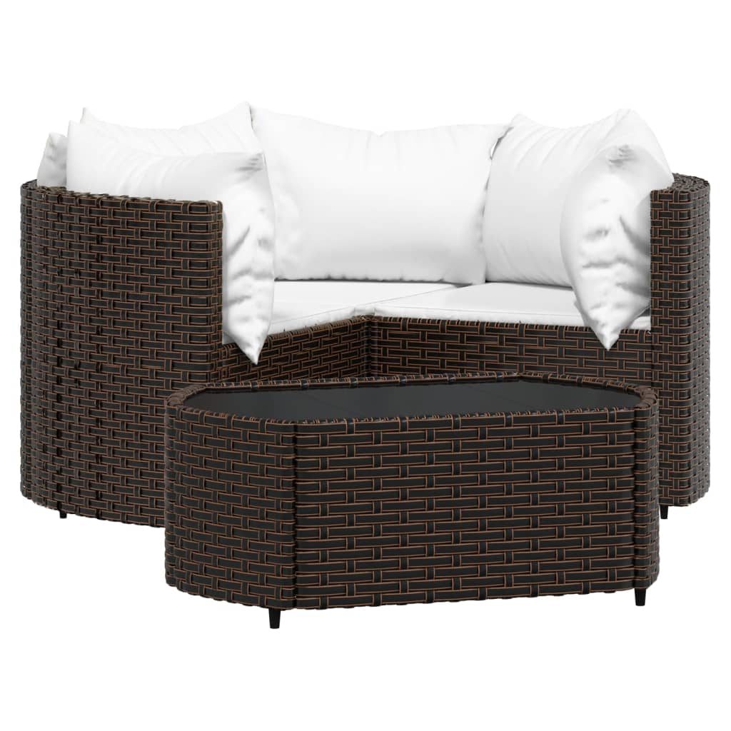 Set Mobili da Giardino 4 pz con Cuscini in Polyrattan Marrone | homemem39