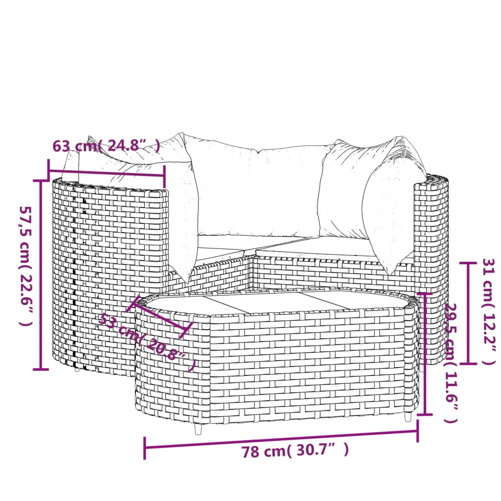 Set Mobili da Giardino 4 pz con Cuscini in Polyrattan Marrone | homemem39