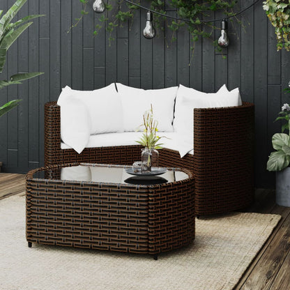 Set Mobili da Giardino 4 pz con Cuscini in Polyrattan Marrone | homemem39