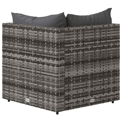 Divano Angolare da Giardino con Cuscini in Polyrattan Grigio