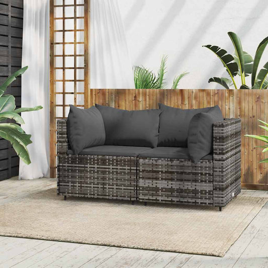 Divani Angolari da Giardino con Cuscini 2pz Polyrattan Grigio - homemem39