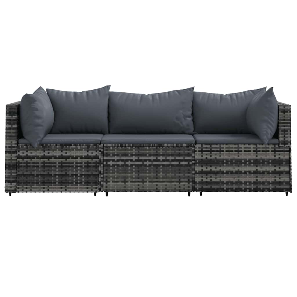 Set Divani da Giardino 3 pz con Cuscini in Polyrattan Grigio - homemem39