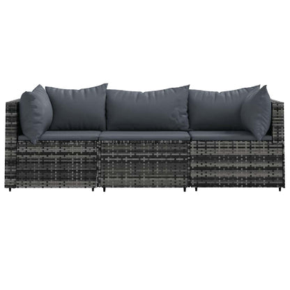 Set Divani da Giardino 3 pz con Cuscini in Polyrattan Grigio - homemem39