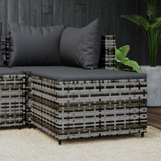 Poggiapiedi da Giardino con Cuscino in Polyrattan Grigio - homemem39