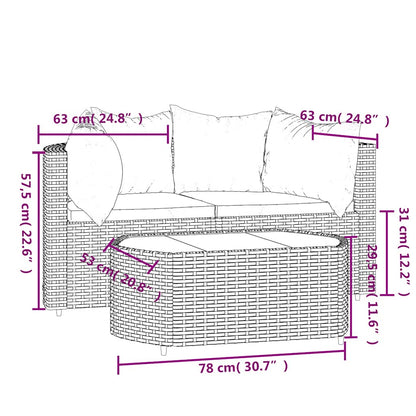 Set Divani da Giardino 3 pz con Cuscini in Polyrattan Grigio - homemem39