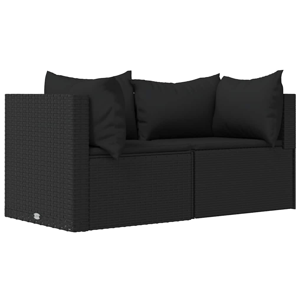 Set Divani da Giardino 3 pz con Cuscini Nero in Polyrattan | homemem39