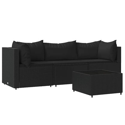 Set Divani da Giardino 4 pz con Cuscini Nero in Polyrattan - homemem39