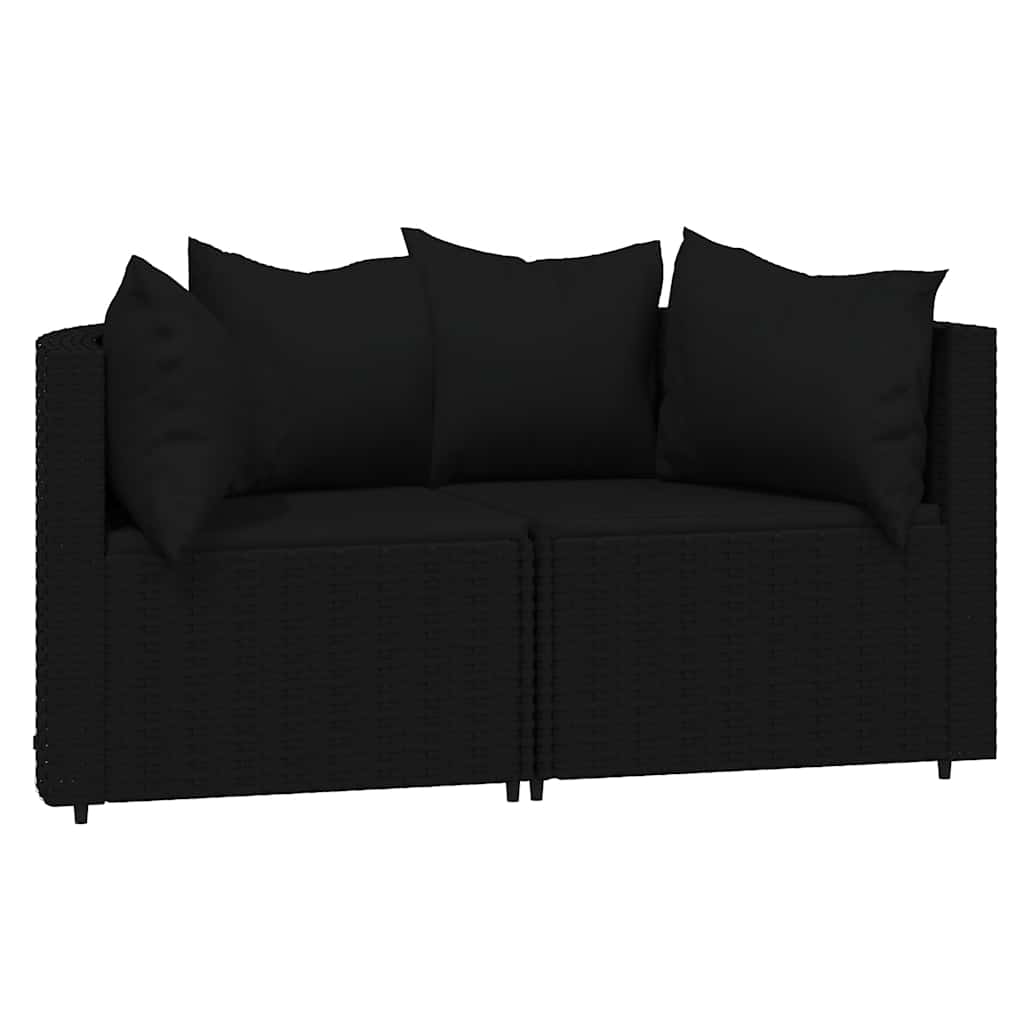 Set Divani da Giardino 3 pz con Cuscini Nero in Polyrattan - homemem39