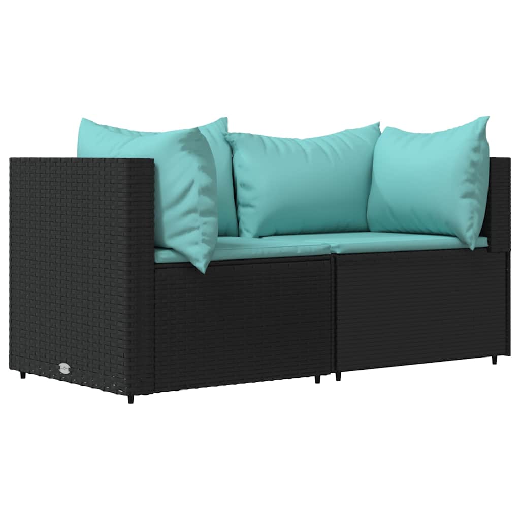 Divani Angolari da Giardino con Cuscini 2pz in Polyrattan Nero - homemem39