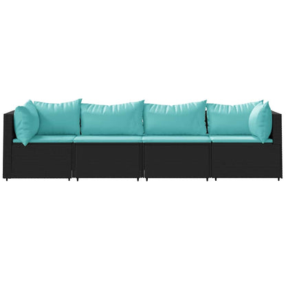 Set Divani da Giardino 4 pz con Cuscini Nero in Polyrattan | homemem39