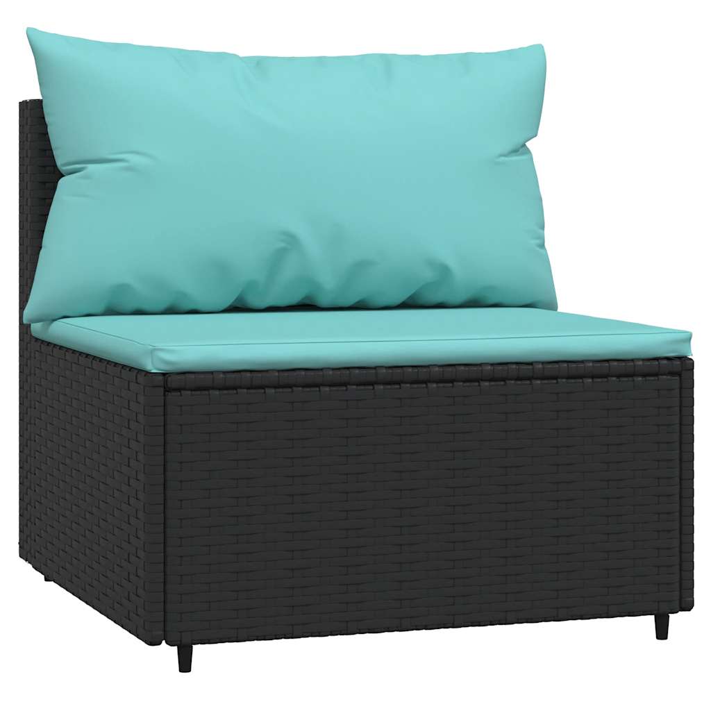 Divano Centrale da Giardino con Cuscini in Polyrattan Nero | homemem39
