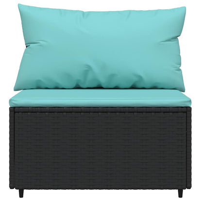 Divano Centrale da Giardino con Cuscini in Polyrattan Nero | homemem39