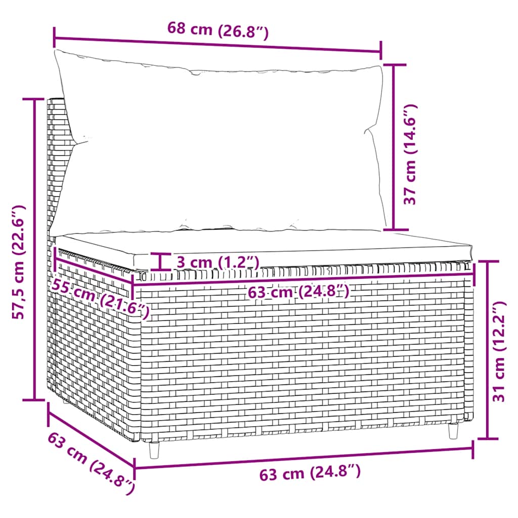 Divano Centrale da Giardino con Cuscini in Polyrattan Nero | homemem39