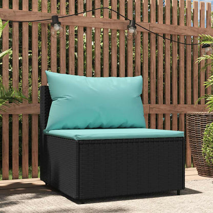 Divano Centrale da Giardino con Cuscini in Polyrattan Nero | homemem39