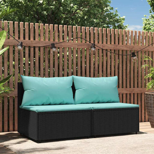 Divani Centrali da Giardino con Cuscini 2pz in Polyrattan Nero | homemem39