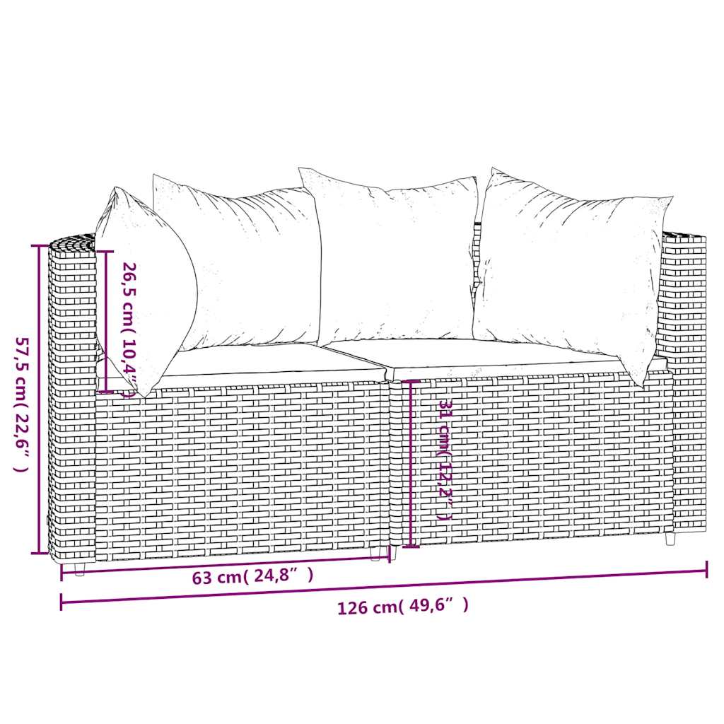 Divani Angolari da Giardino con Cuscini 2pz in Polyrattan Nero | homemem39