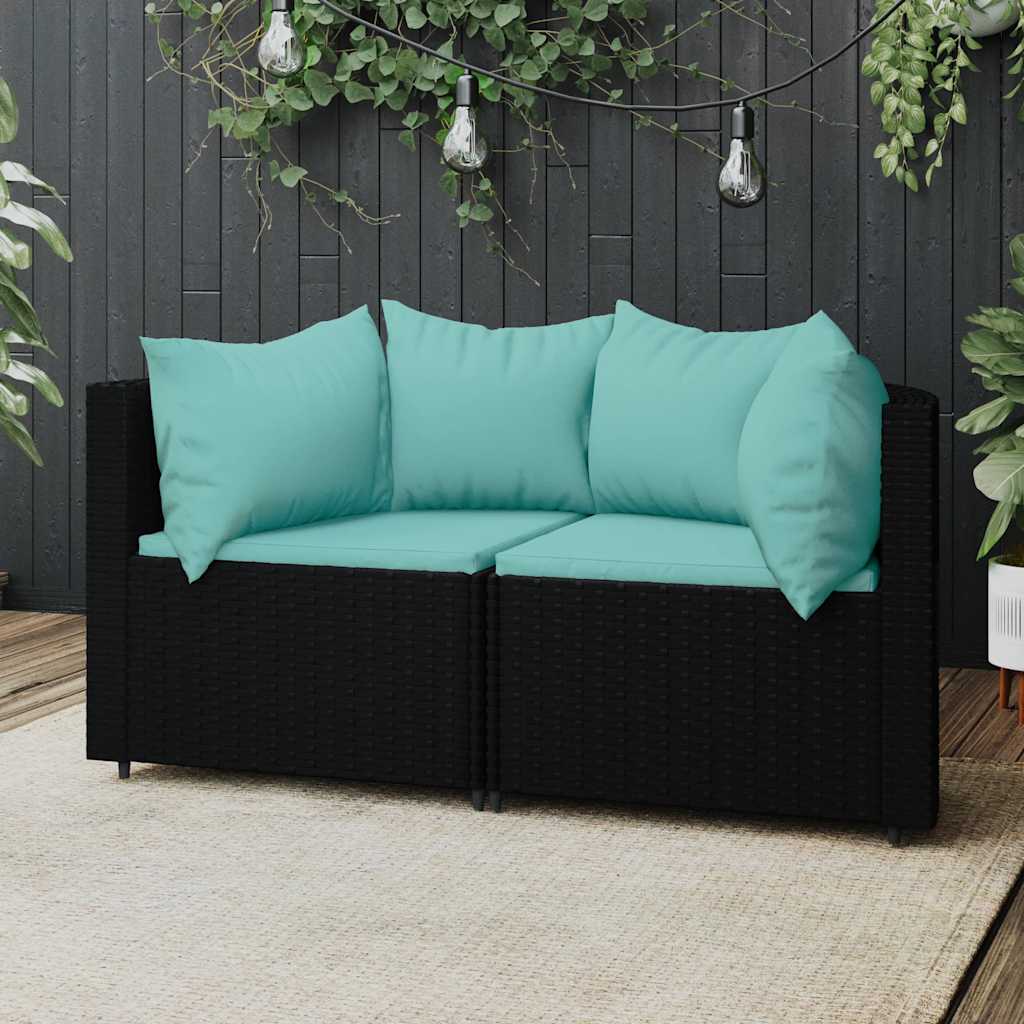 Divani Angolari da Giardino con Cuscini 2pz in Polyrattan Nero | homemem39