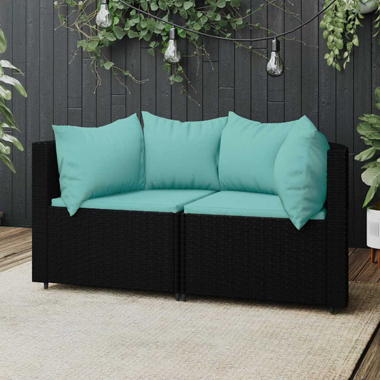 Divani Angolari da Giardino con Cuscini 2pz in Polyrattan Nero
