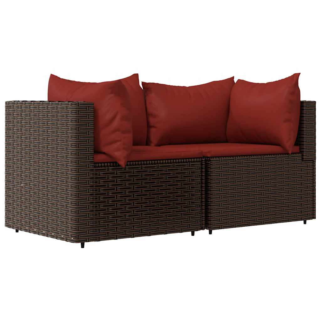 Divani Angolari da Giardino con Cuscini 2pz Polyrattan Marrone | homemem39