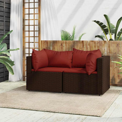 Divani Angolari da Giardino con Cuscini 2pz Polyrattan Marrone | homemem39