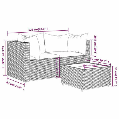 Set Mobili da Giardino 3 pz con Cuscini in Polyrattan Marrone | homemem39