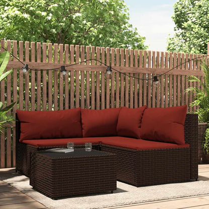 Set Mobili da Giardino 4 pz con Cuscini in Polyrattan Marrone | homemem39