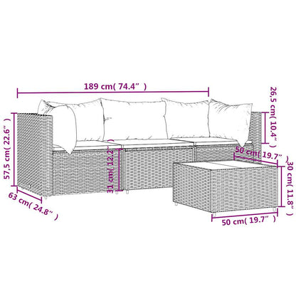 Set Mobili da Giardino 4 pz con Cuscini in Polyrattan Marrone | homemem39