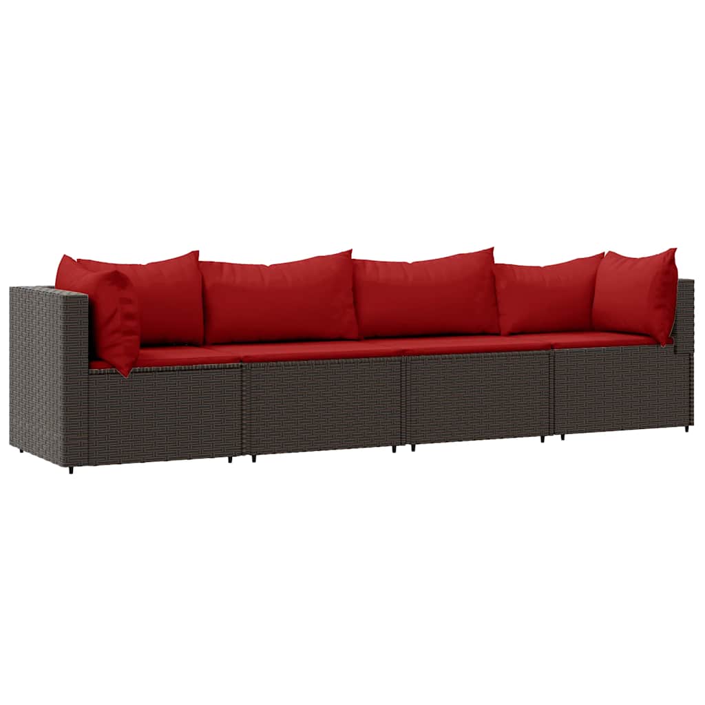 Set Mobili da Giardino 4 pz con Cuscini in Polyrattan Marrone | homemem39