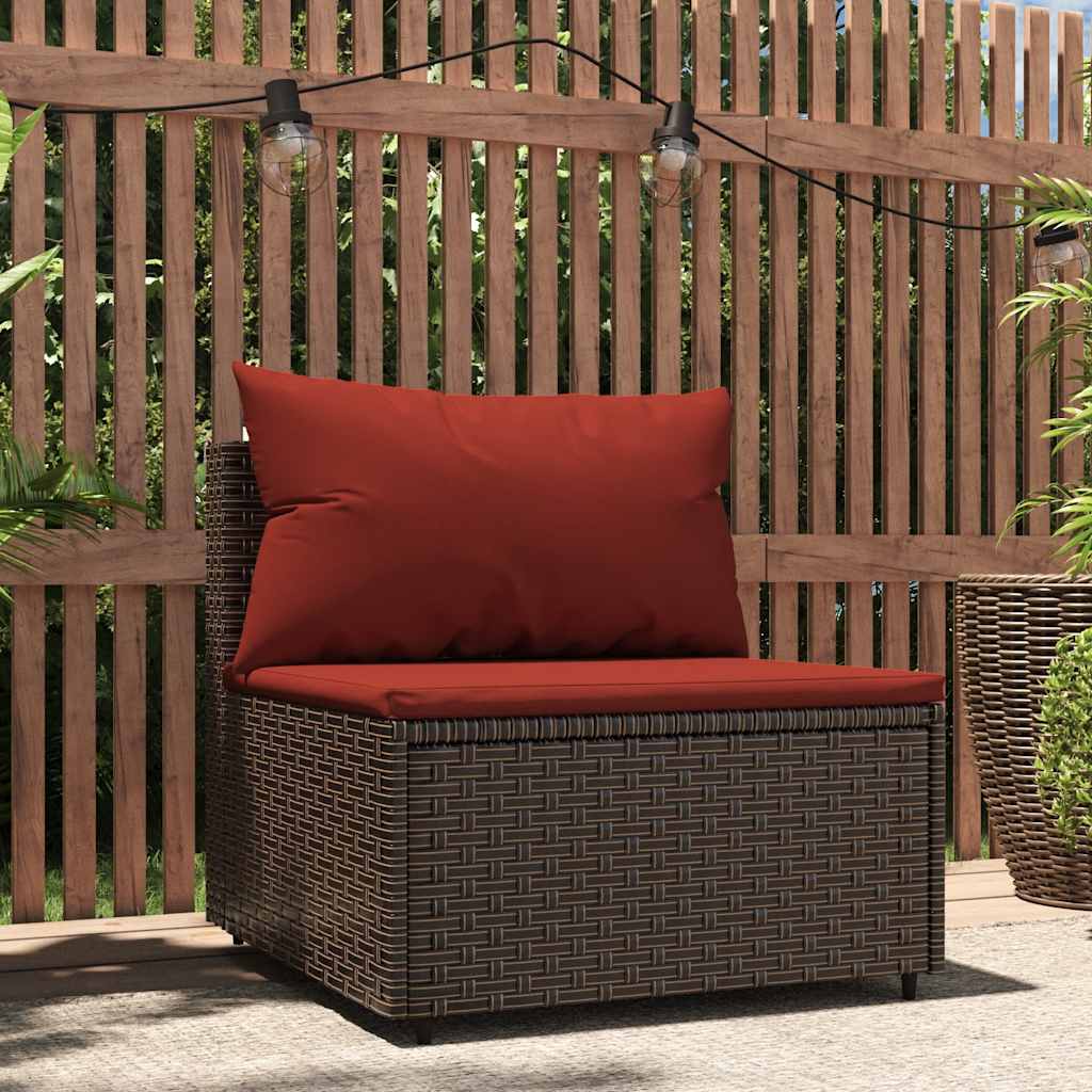 Divano Centrale da Giardino con Cuscini in Polyrattan Marrone | homemem39