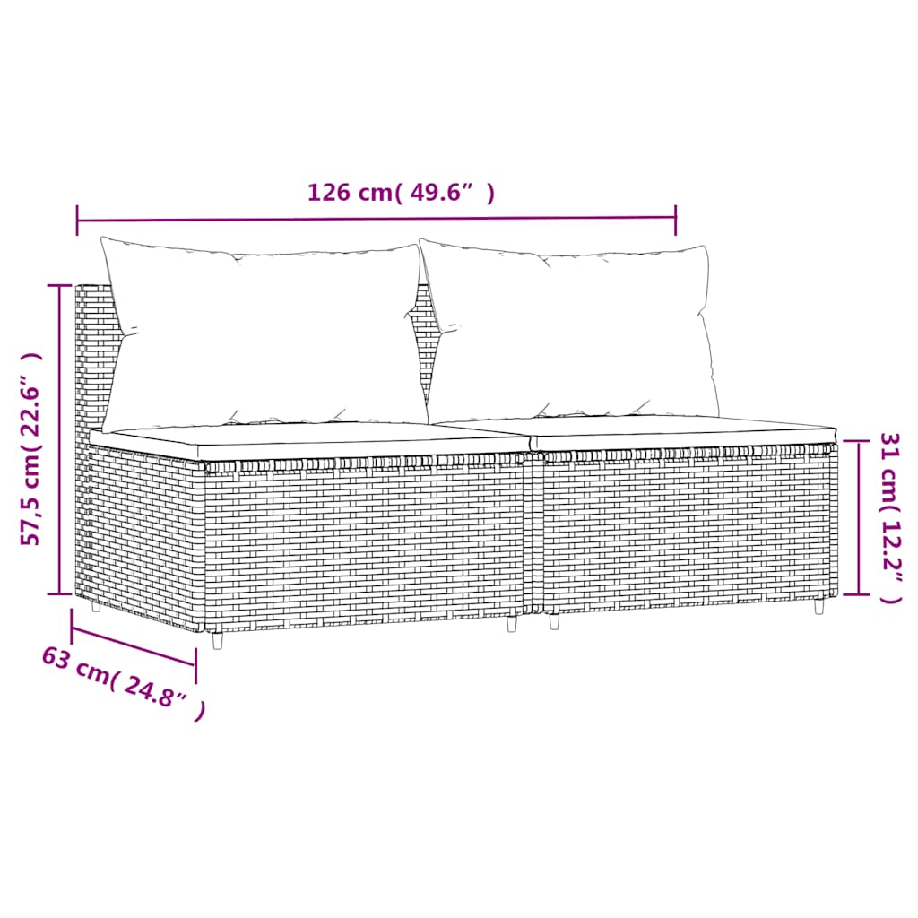 Divani Centrali da Giardino con Cuscini 2pz Polyrattan Marrone | homemem39