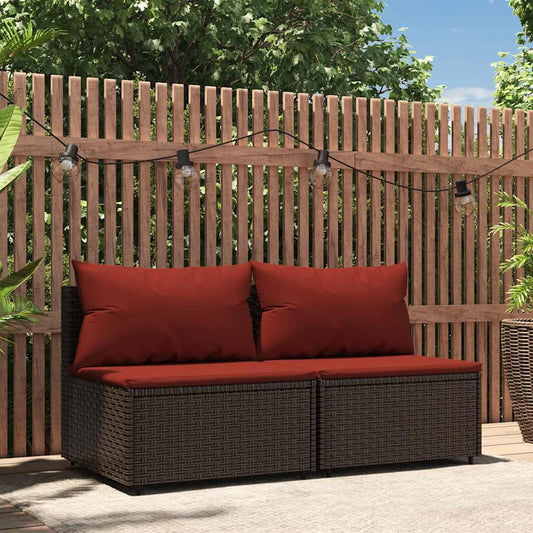Divani Centrali da Giardino con Cuscini 2pz Polyrattan Marrone | homemem39