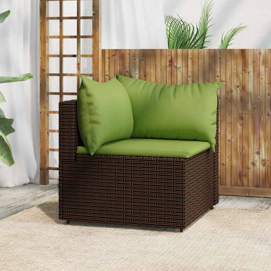 Divano Angolare da Giardino con Cuscini in Polyrattan Marrone - homemem39