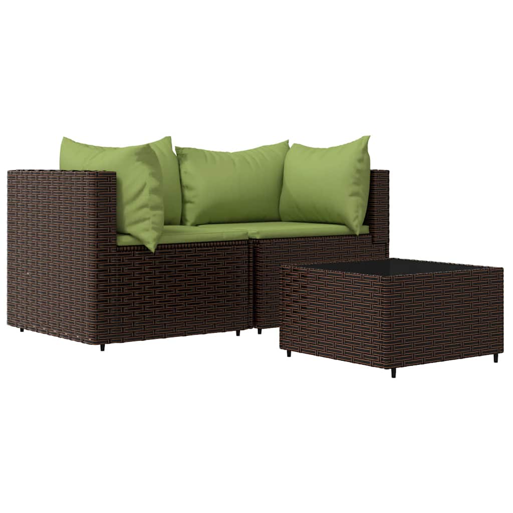 Set Mobili da Giardino 3 pz con Cuscini in Polyrattan Marrone | homemem39