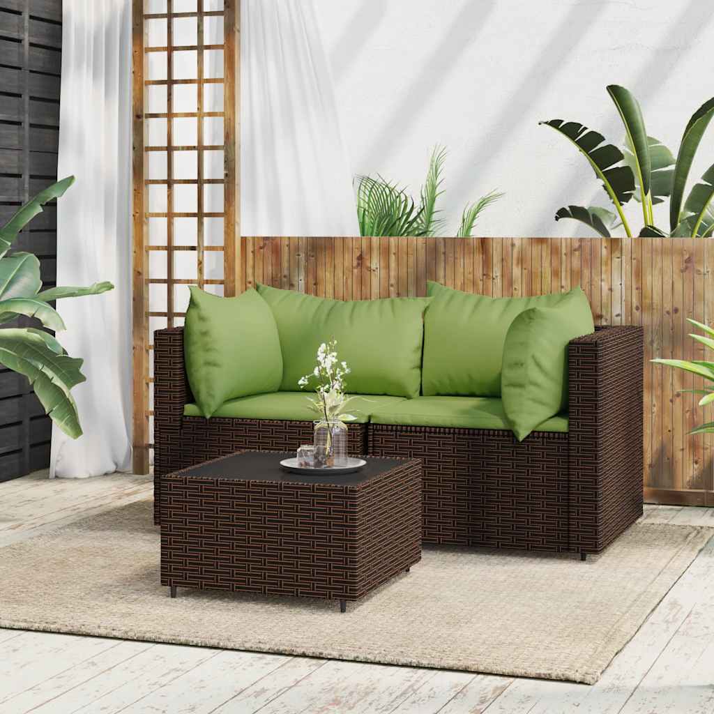 Set Mobili da Giardino 3 pz con Cuscini in Polyrattan Marrone | homemem39