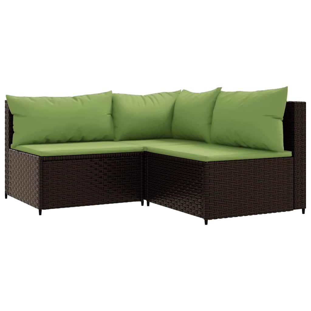 Set Mobili da Giardino 3 pz con Cuscini in Polyrattan Marrone | homemem39