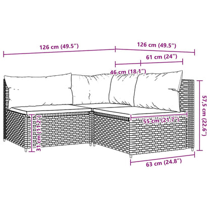 Set Mobili da Giardino 3 pz con Cuscini in Polyrattan Marrone | homemem39