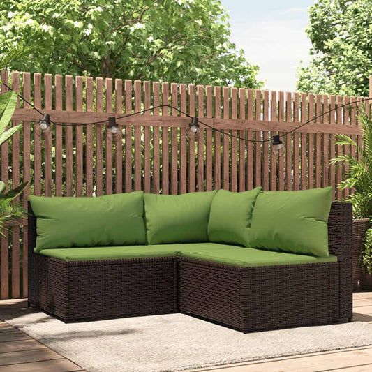 Set Mobili da Giardino 3 pz con Cuscini in Polyrattan Marrone | homemem39