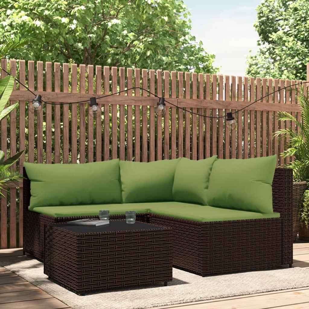 Set Mobili da Giardino 4 pz con Cuscini in Polyrattan Marrone | homemem39
