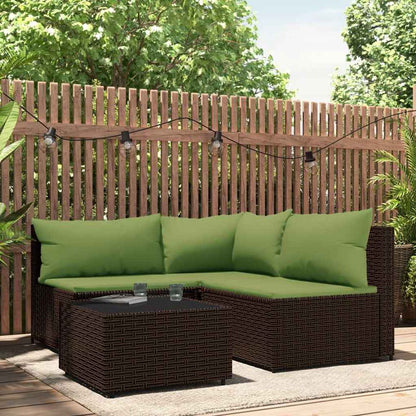 Set Mobili da Giardino 4 pz con Cuscini in Polyrattan Marrone | homemem39