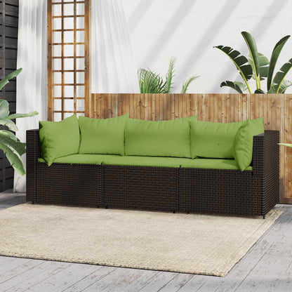 Set Mobili da Giardino 3 pz con Cuscini in Polyrattan Marrone | homemem39